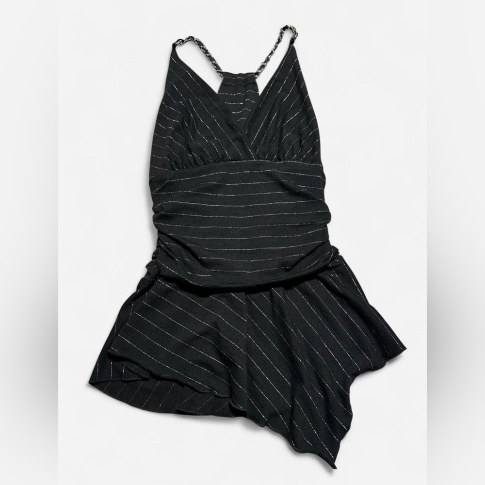 Studio Y Black and Silver Striped Top